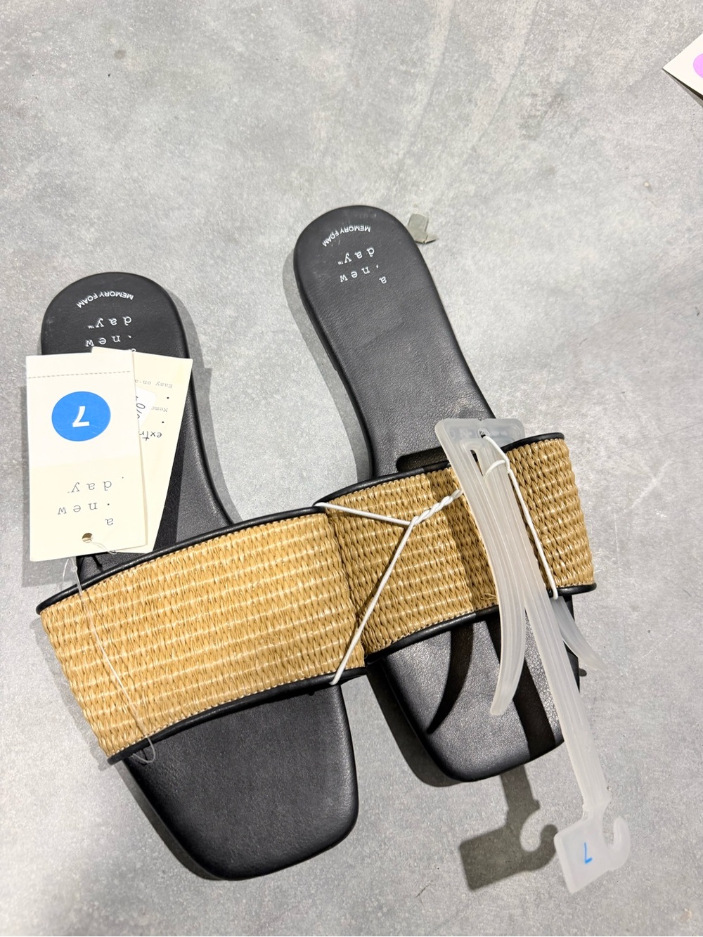 a new day Black & Natural Woven Slide Sandals
